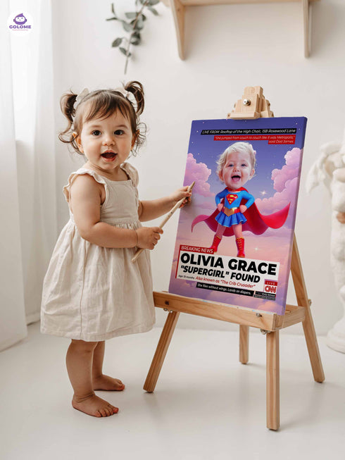 Custom Baby Flying Hero Poster – Personalized Baby Girl Wall Art